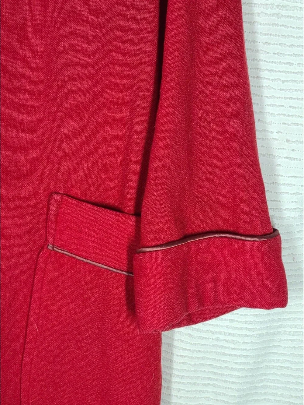 1950s Royal Robe 100% Wool Red Belt Back Satin Piping Housecoat Mens Unisex